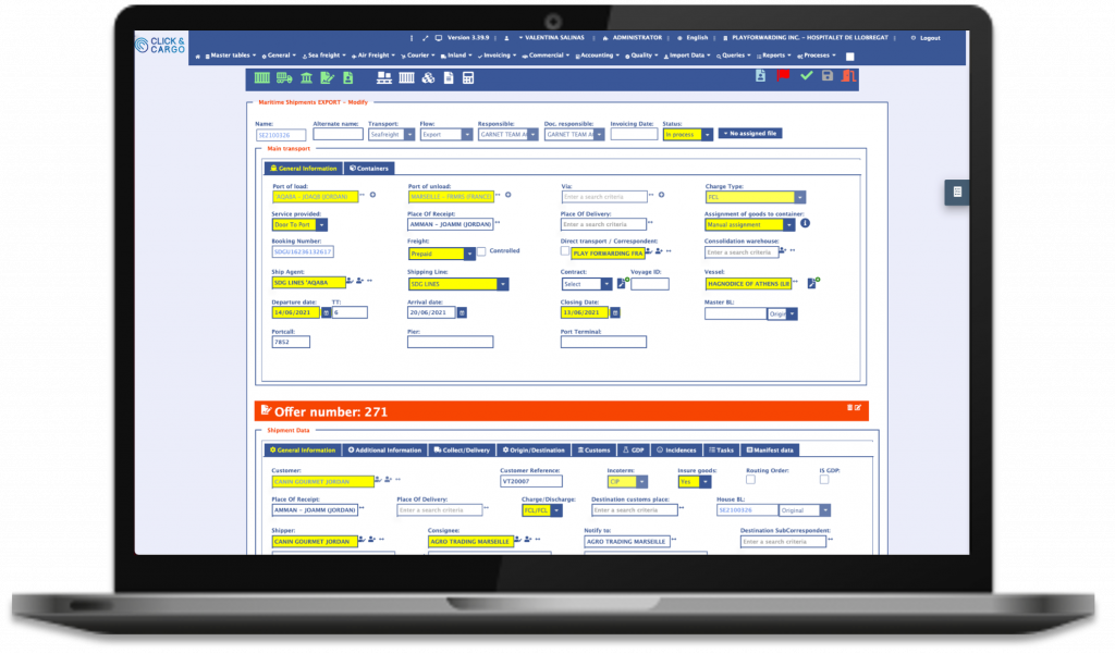 "ClickandCargo ERP interface"