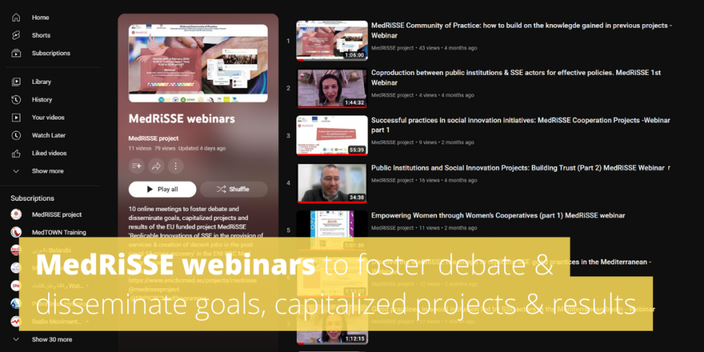 MedRiSSE webinars to foster debate & disseminate goals, capitalized projects & results